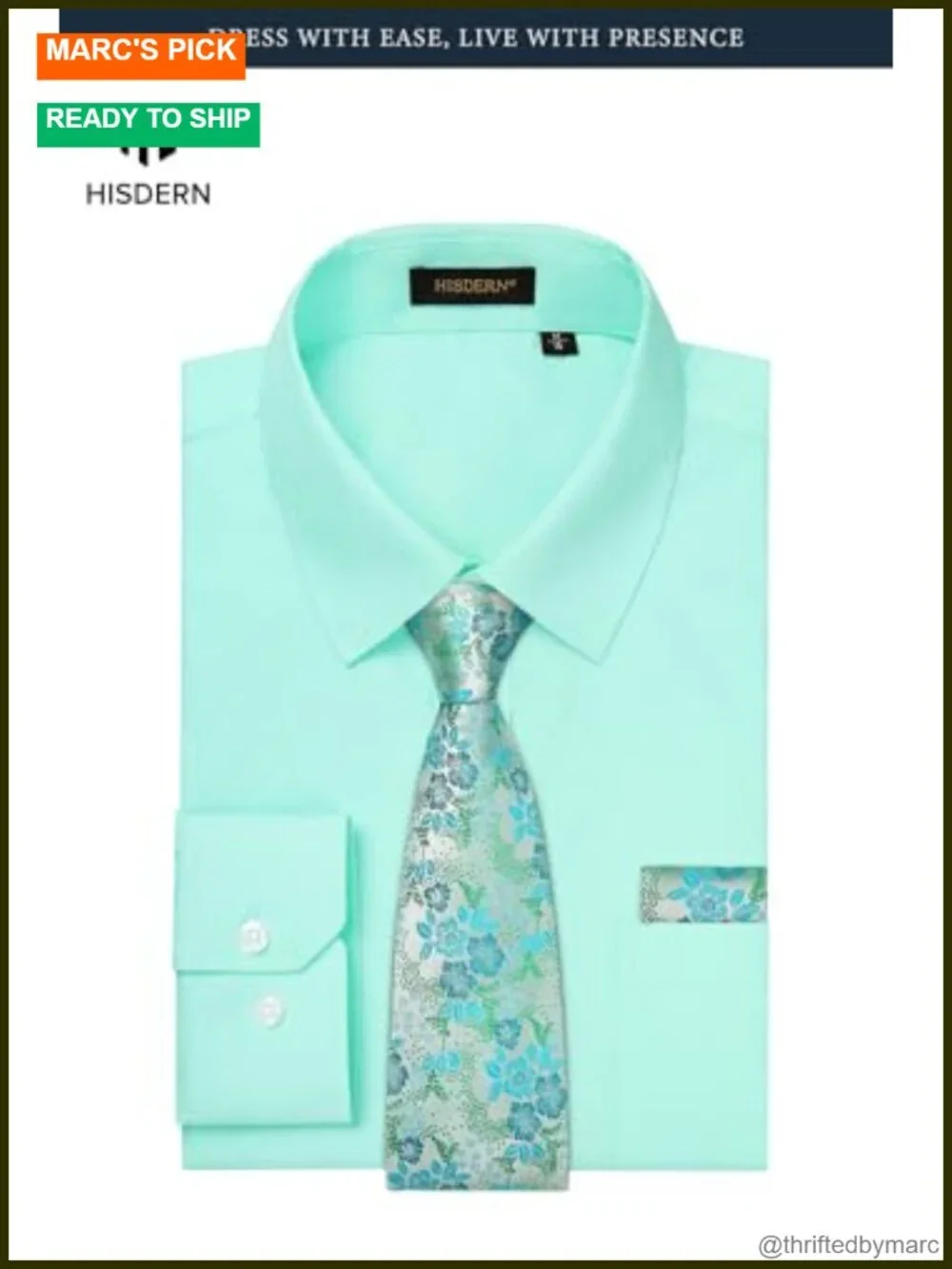 Slim Fit Long Sleeve Dress Shirt Set with Tie and Pocket Square
